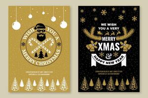 joyeux Noël et content Nouveau année affiche, prospectus, salutation cartes. vecteur. ancien typographie conception pour Noël, Nouveau année emblème dans rétro style. vecteur