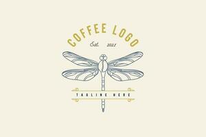 libellule café logo dans ancien style vecteur