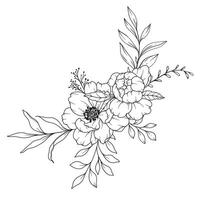 pivoine ligne dessin. noir et blanc floral bouquets. fleur coloration page. floral ligne art. bien ligne pivoine illustration. main tiré fleurs. botanique coloration. mariage invitation fleurs vecteur