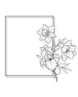 printemps fleurs ligne dessin. noir et blanc floral cadres. floral ligne art. bien ligne fleurs illustration. main tiré contour fleurs. botanique coloration page. mariage invitation fleurs vecteur