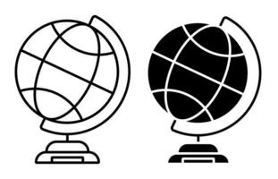 école globe sur supporter icône. en train d'étudier la géographie à école. planète Terre modèle pour entraînement. Facile noir et blanc vecteur