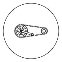 chaîne vélo lien bicyclette moto deux élément pédalier roue dentée pignon manivelle longueur avec équipement pour vélo cassette système bicyclette icône dans cercle rond noir Couleur vecteur illustration image contour