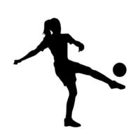 silhouette de une femelle football joueur coups de pied une balle. silhouette de une Football joueur femme dans action pose. vecteur