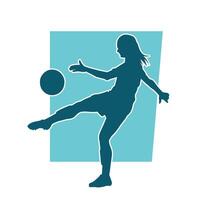 silhouette de une femelle football joueur coups de pied une balle. silhouette de une Football joueur femme dans action pose. vecteur