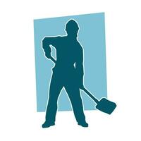 silhouette de une ouvrier porter pelle outil. silhouette de une ouvrier dans action pose en utilisant pelle outil. vecteur