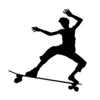 silhouette de une femelle dans action pose sur planche à roulette. silhouette de un Urbain fille sur planche à roulette. vecteur