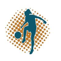 silhouette de une femelle football joueur coups de pied une balle. silhouette de une Football joueur femme dans action pose. vecteur
