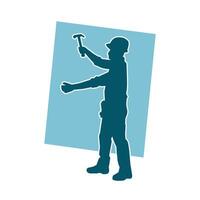 silhouette de une ouvrier porter marteau outil. silhouette de une ouvrier dans action pose en utilisant marteau outil. vecteur