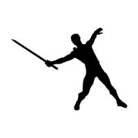 silhouette de une Masculin guerrier dans action pose avec épée arme. silhouette de une homme combattant porter épée arme. vecteur