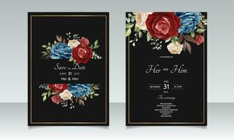 modèle de carte d'invitation de mariage belle guirlande florale vecteur
