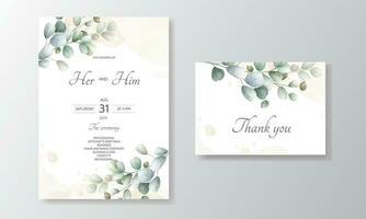 mariage invitation carte avec eucalyptus feuilles modèle vecteur