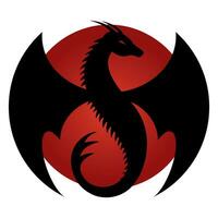 rond logo avec dragon et rouge Soleil. graphique noir et blanc illustration. vecteur