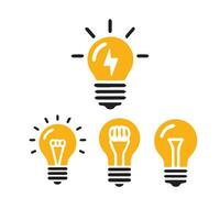 ampoule icône sur lumière Contexte. idée symbole. électrique lampe, lumière, innovation, solution, Créatif pensée, électricité. contour, plat et coloré style. plat conception. vecteur