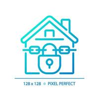 2d pixel parfait pente forclos Accueil icône, isolé vecteur, mince ligne bleu illustration représentant économique crise. vecteur