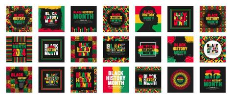 21 gros méga paquet de africain américain noir histoire mois coloré caractères typographie social médias Publier bannière conception modèle. célèbre février dans uni Etat et Canada. le dix-juin. kwanzaa. vecteur