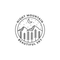 Montagne aventure Extérieur badge vecteur illustration avec monoline ou ligne art style