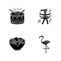 icônes de glyphe noir de carnaval brésilien sur un espace blanc vecteur