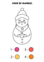 bonhomme de neige de dessin animé mignon de couleur par numéros. feuille de travail pour les enfants. vecteur