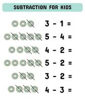 soustraction pour des gamins avec beignets. éducatif math Jeu pour enfants d'âge préscolaire maternelle.vecteur illustration. vecteur