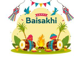 content baisakhi vecteur illustration de vaisakhi punjabi printemps récolte Festival de sikh fête avec tambour et cerf-volant dans vacances dessin animé Contexte