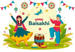 content baisakhi vecteur illustration de vaisakhi punjabi printemps récolte Festival de sikh fête avec tambour et cerf-volant dans vacances dessin animé Contexte