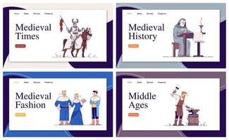 histoire médiévale, guerre, mode, ensemble de modèles vectoriels de page de destination d'artisanat vecteur