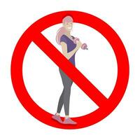 restriction faire exercice pour femmes, interdire symbole. illustration interdit fille entraînement, non femelle ascenseur force dans salle de sport, Arrêtez lourd poids vecteur