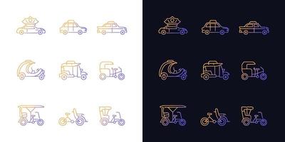 icônes de dégradé de types de taxi définies pour les modes sombre et clair vecteur