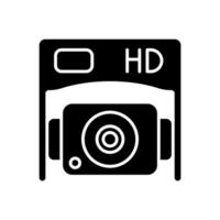 icône d'étiquette manuelle de glyphe noir de caméra inférieure hd vecteur