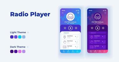 écouter la radio sur l'ensemble de modèles vectoriels d'interface de smartphone de dessin animé sur Internet vecteur
