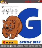 lettre g de l'alphabet avec personnage animal grizzly cartoon vecteur