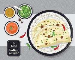 nourriture indienne kulcha, pain indien kulcha, illustration vectorielle vecteur