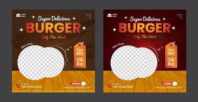 menu alimentaire et modèle de publication de bannière de médias sociaux burger de restaurant vecteur