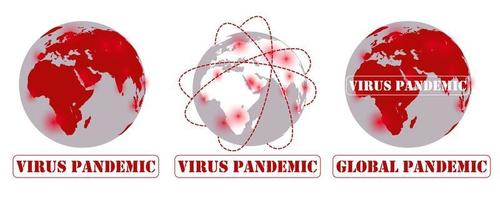 concept de virus pandémique. concept de pandémie mondiale. en 3 illustrations du monde en rouge pour illustrer le monde en danger d'un virus pandémique. illustration vectorielle. vecteur