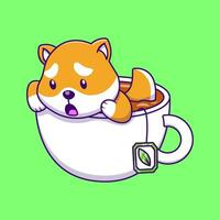 mignonne shiba inu dans une thé tasse dessin animé vecteur Icônes illustration. plat dessin animé concept. adapté pour tout Créatif projet.