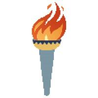 pixel flamboyant torche. dessin animé torche avec flamme. brûlant Feu ou flamme. sport Feu signe. vecteur