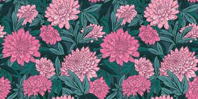 artistique abstrait fleurs et branches feuilles sans couture modèle. vecteur main dessiné. élégance rose floral et vert feuille Contexte. stylisé pivoines, dahlias botanique illustration impression.