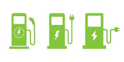vert éco électrique carburant pompe icône ensemble. ev mise en charge station signe. vecteur illustration