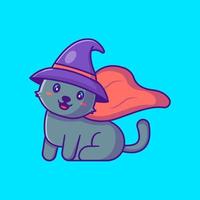 jolies illustrations de dessins animés de chat de sorcière heureux halloween vecteur