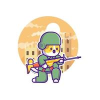 illustration de conception de mascotte de larmée de soldat mignon vecteur