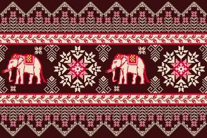 ethnique thaïlandais l'éléphant et floral pixel art sans couture modèle. vecteur conception pour tissu, tapis, tuile, broderie, fond d'écran, et Contexte