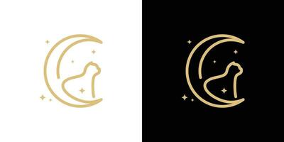 minimaliste ligne logo conception, lune chat logo conception modèle. vecteur