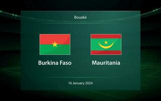 burkina faso contre mauritanie. Football tableau de bord diffuser graphique vecteur