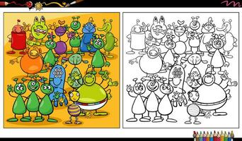 marrant bande dessinée extraterrestres personnages groupe coloration page vecteur