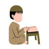 musulman garçon en train de lire coran illustration vecteur