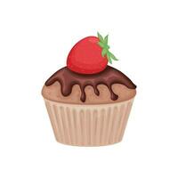 petit gâteau. Chocolat petit gâteau avec des fraises. fraise Chocolat gâteau. sucré dessert. vecteur illustration isolé sur une blanc Contexte