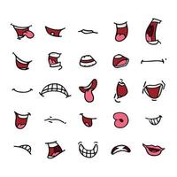 vecteur de bouches situé dans différentes positions. avec les dents, la langue, le sourire, la colère, ouvert, parler, etc.