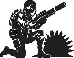 munitions expert noir vecteur fusée soldat icône champ de bataille explosion fusée maniant soldat noir logo