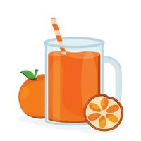 une verre de Orange jus avec une paille. jus avec différent les saveurs. fruit jus. vecteur