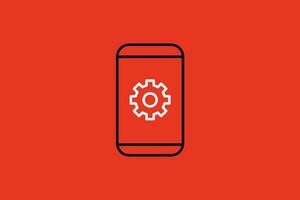 téléphone intelligent équipement icône. vecteur illustration dans ligne art style sur rouge Contexte.
